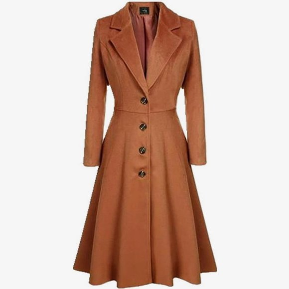 European Style Jackets & Blazers - EUROPEAN 50'S STYLE COGNAC WOOL BLEND FULL LENGTH COAT SIZE US Small Asian L NWI